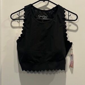 Jessica Simpson Black Scallop-Edge Crop Tank